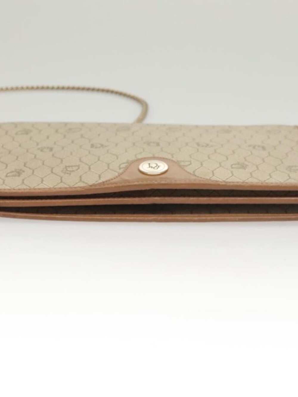 Christian Dior Honeycomb Canvas Chain Shoulder Bag PVC Leather Beige Auth sw505 - Picture 6 of 16